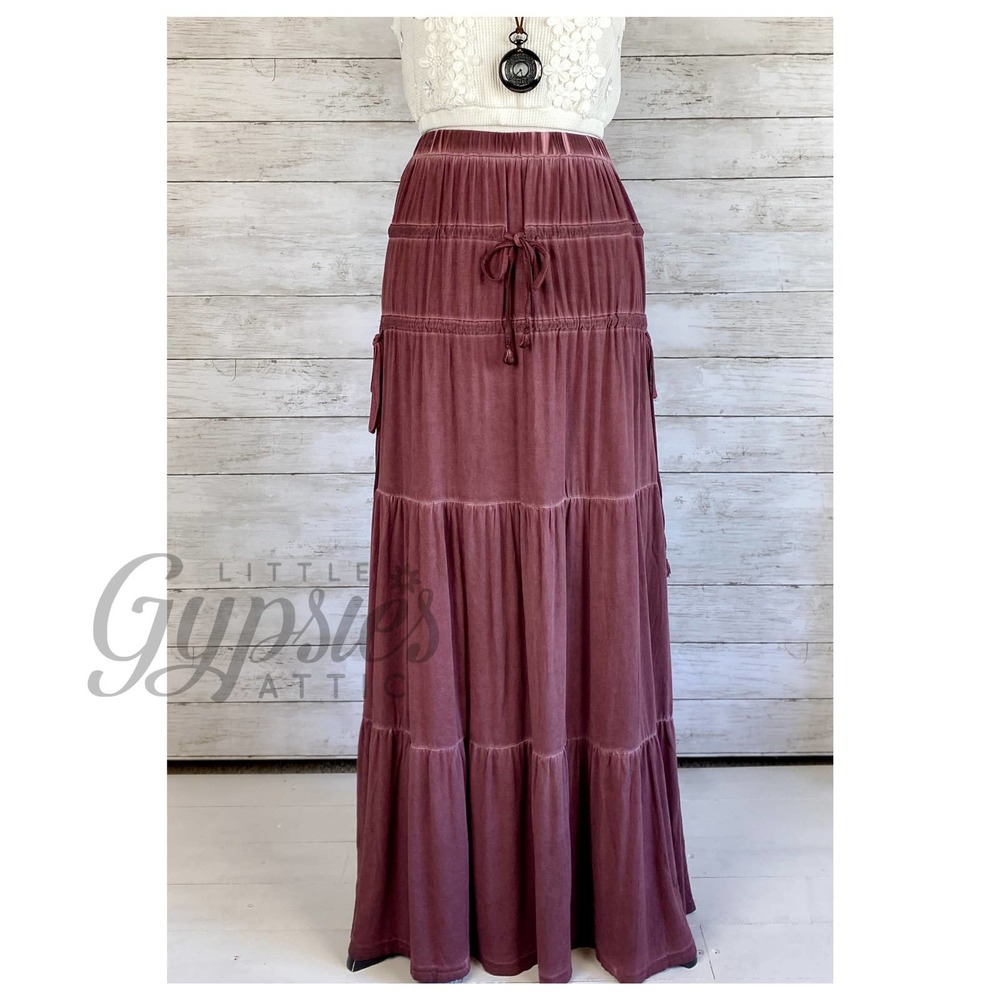 POL Tassel Drawstring Burnout Maxi Skirt - Picture 2 of 9